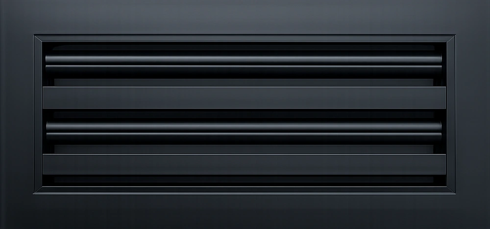 Matte black linear bar wall register with fixed horizontal blades from the Handua catalog